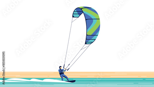 Colorful kiteboarding adventure on the ocean waves