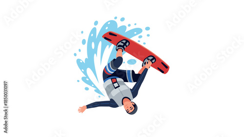 Energetic wakeboarding stunt in action with splash effect