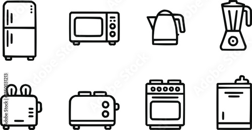 Home Appliance Outline Icon Set Kitchen Essentials Linear Designs