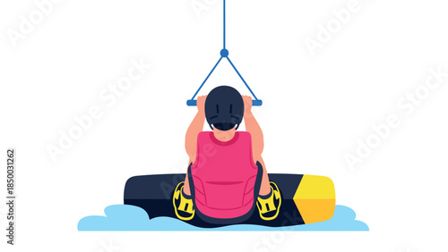 Wakeboarding adventure: minimalist design of person wakeboarding with helmet and life jacket