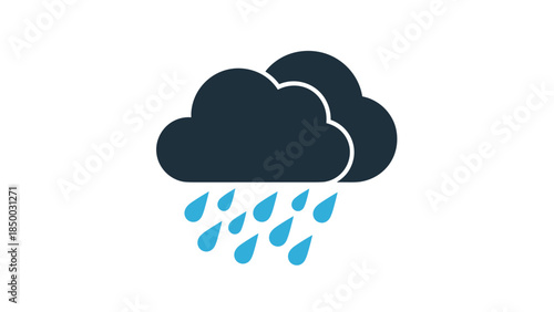 Simple cloud and rain icon with minimalist blue raindrops