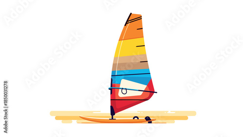 Colorful sailboard on calm waters in flat design style
