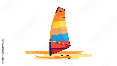 Colorful windsurfing board with vibrant sail in flat design