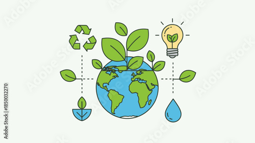 Eco Friendly Earth with Green Leaves.