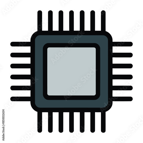 Microchip vector icon for electronics processor technology computer engineering chip circuit hardware cpu motherboard