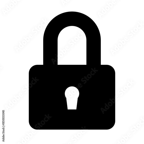 Security Symbol: An iconic black padlock, a universal symbol of security, privacy, and protection. Clean lines and bold design evoke confidence and trust.