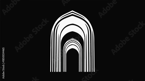 Stylized archway illustration featuring layered arches in a dark environment