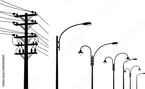 twisted tree silhouette, rocky terrain vector, flying birds illustration, natural landscape graphic, black and white outdoor art, tranquil scenery design, wilderness silhouette, scenic nature drawing