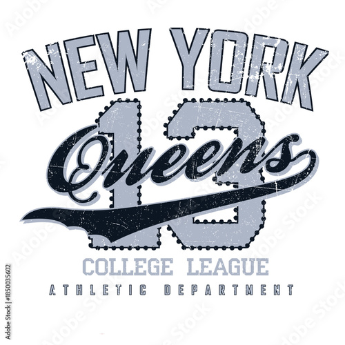 New york, queens, grunge, varsity print collage text typography font vintage tshirt print 