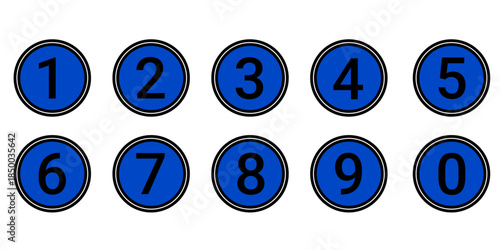 Set of numbered bullet point icons from 0 to 9 featuring circular round designs. Number icon collection 0–9 designed as round bullet points. 
