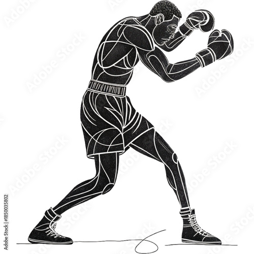 black and white boxer in fighting stance clip art preview
