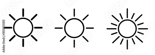 Sun icon collection. Set of sun icons with three variations featuring different line.