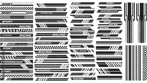 Set of abstract racing stripe decals and patterns for automotive decoration