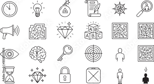 Collection of conceptual icons for ideas and solutions