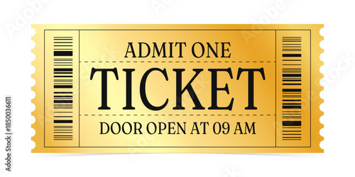 Realistic ticket admit for festivals, event, theater, concert, play.
