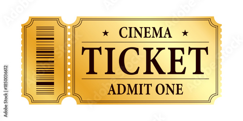 Luxury gold ticket for cinema and coupon template vector isolated.
