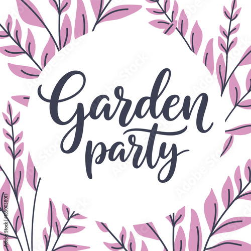 Garden party invitation template with botanical accents, ideal for events or spring designs.