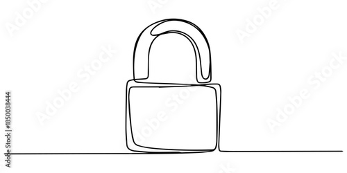 Continuous one line drawing of padlock single line of lock padlock continuous line art vector outline, Continuous one line drawing of padlock with key. Single line drawing illustration Key and padlock