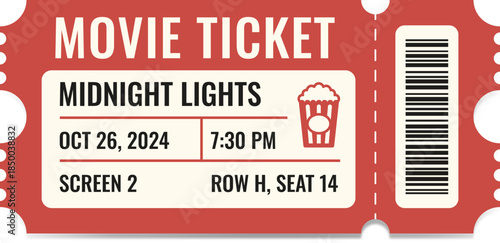 A movie ticket with a popcorn icon.