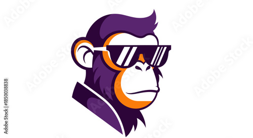 Stylized graphic of a monkey wearing sunglasses on a plain white background