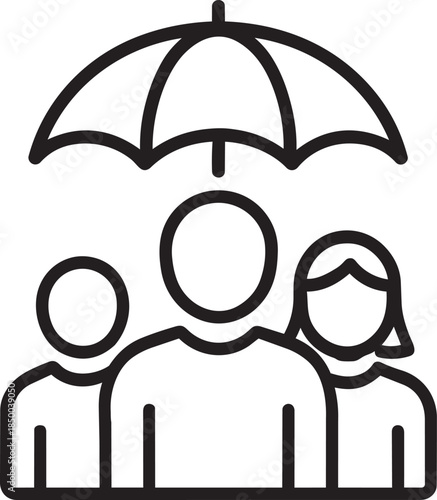 Umbrella protecting people, icon for insurance, safety and family