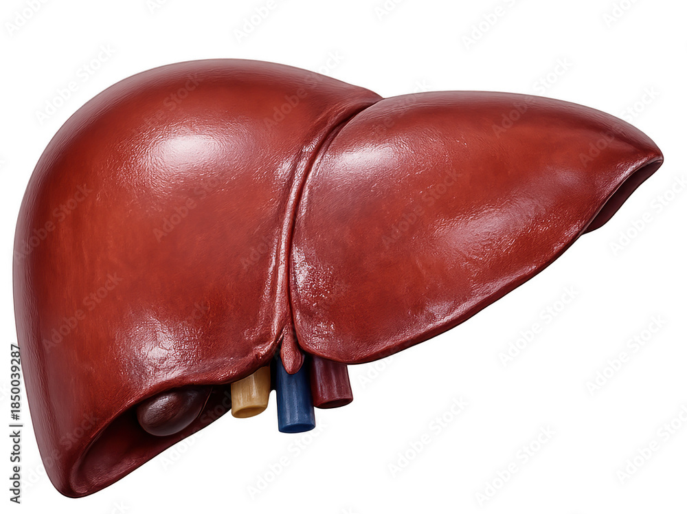 Obraz premium Human liver smooth reddish brown anatomy organ health medical biology depicts vital healthy internal body part isolated on transparency background for science education
