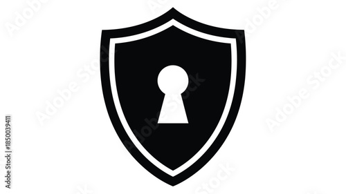 A black shield icon with a central keyhole symbolizing security and protection