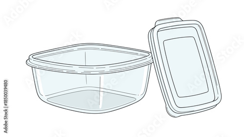 Clear plastic food container with a lid sits beside its matching cover, ideal for storage and meal preparation.
