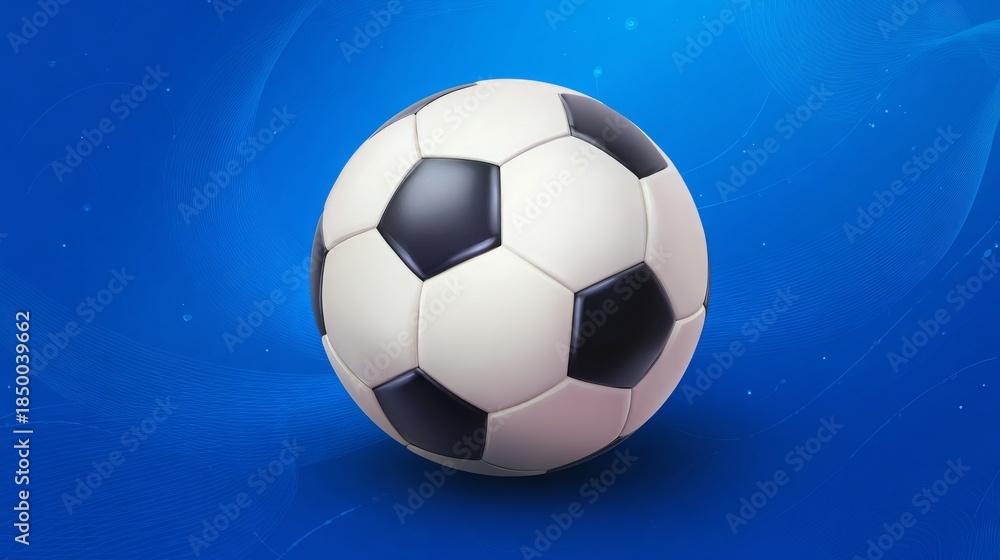 Obraz premium Soccer ball on blue background with abstract lines and space for text, vector illustration for a sports banner or poster template, ideal for a football match or championship game.