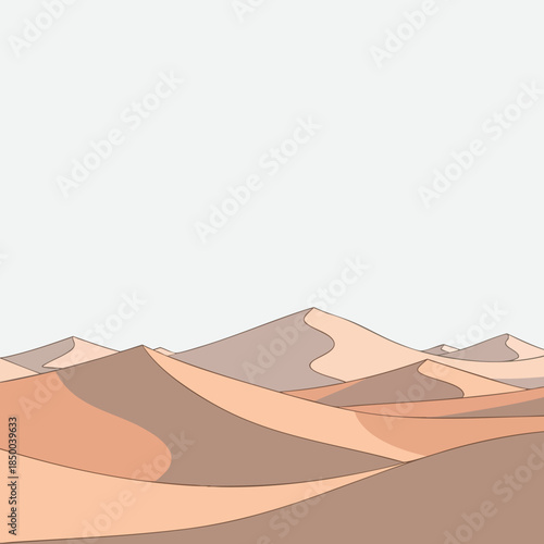A minimalist desert landscape with flowing sand dunes and a pale sky