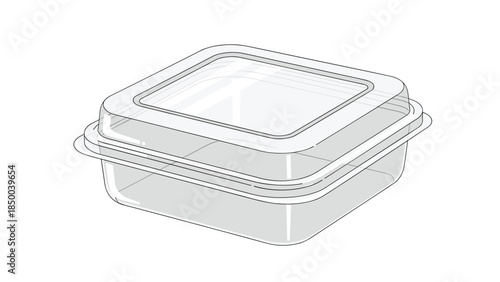 Clear plastic food container with a lid is displayed on a white background, showcasing its simple and functional design for storage.