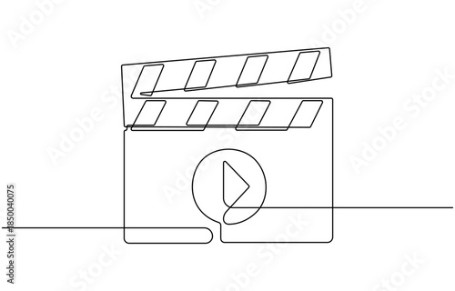 One continuous line drawing of clapper board.