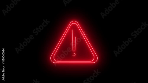 Neon Warning Alert Triangle Animation on Dark Background.