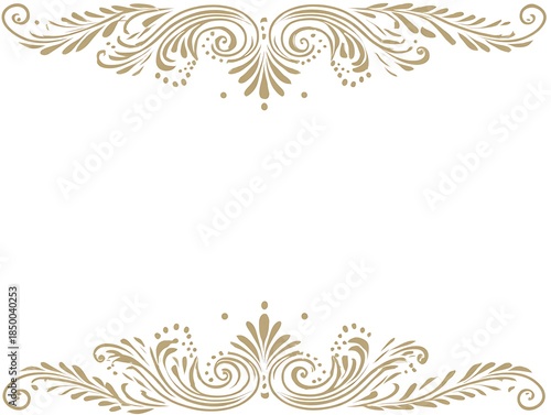 Decorative gold floral ornaments, arranged at the top and bottom of a blank canvas