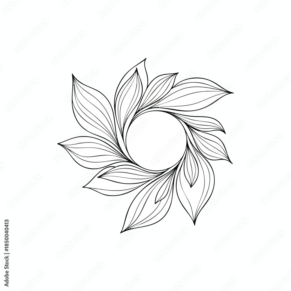 Obraz premium An abstract circular design with curved leaves and a central empty circle