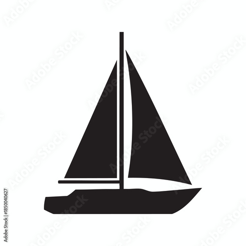 A black silhouette illustration of a sailboat with a white background