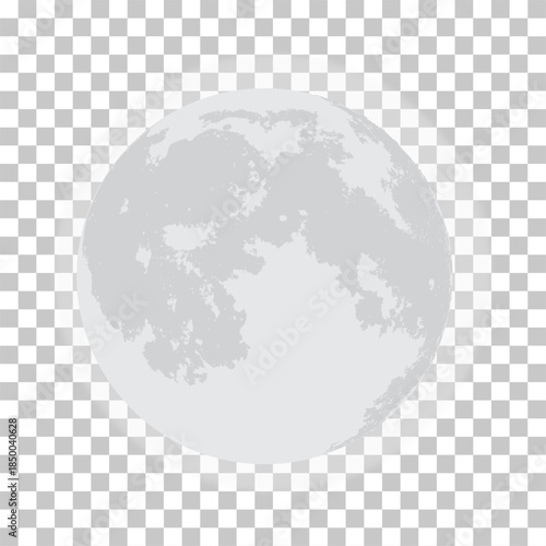 Illustration of a full moon with visible craters and surface features on a transparent background.