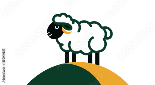 Stylized illustration of sheep on a green hillside with white background