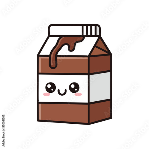 A carton of chocolate milk with kawaii face and chocolate syrup dripping