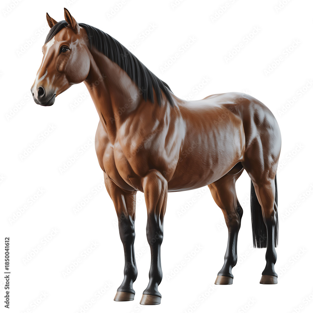 Fototapeta premium Realistic brown horse illustration side view detailed musculature on transparent background