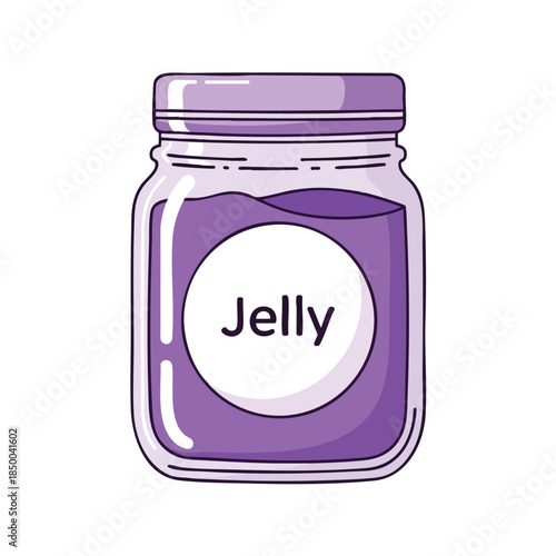 Cartoon jar of purple jelly, labeled "Jelly," on a white background