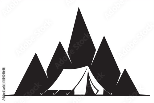 Minimalist Black and White Camping Scene Vector Illustration
Geometric Outdoor Adventure Tent and Pine Trees Design
