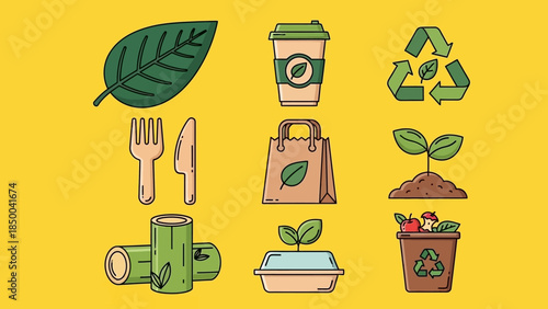 Eco-friendly living and sustainability icons for a greener planet