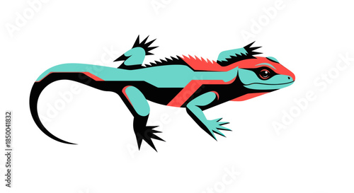 Stylized lizard illustration geometric reptile on white background