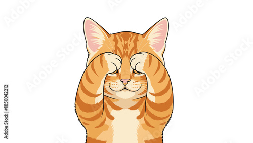 Adorable orange tabby cat playfully covers its eyes with paws, creating a cute and whimsical scene that evokes joy and innocence.