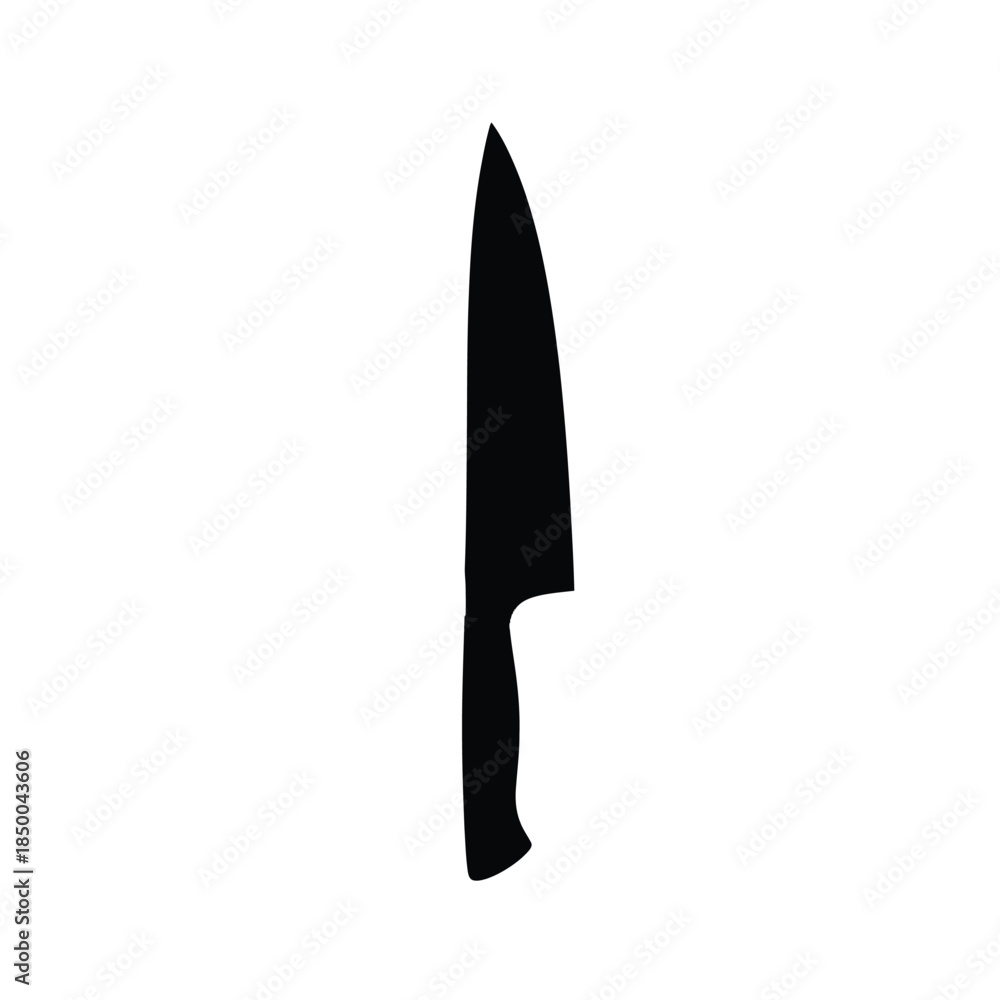 Obraz premium Black silhouette of a professional chef knife, minimalist kitchen utensil icon isolated on white background.