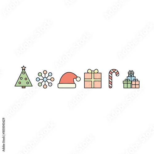 Winter Christmas Icon Collection Featuring Reindeer, Tree, Gift ,bell and Snowflake and more