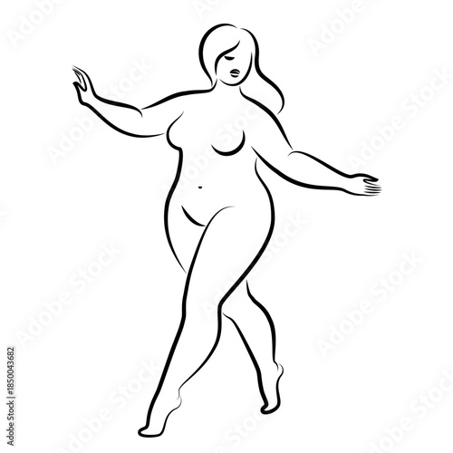 Silhouette of the figure of a slender naked woman. The girl is standing, she is overweight. A lady full of beauty and sexuality. Vector illustration