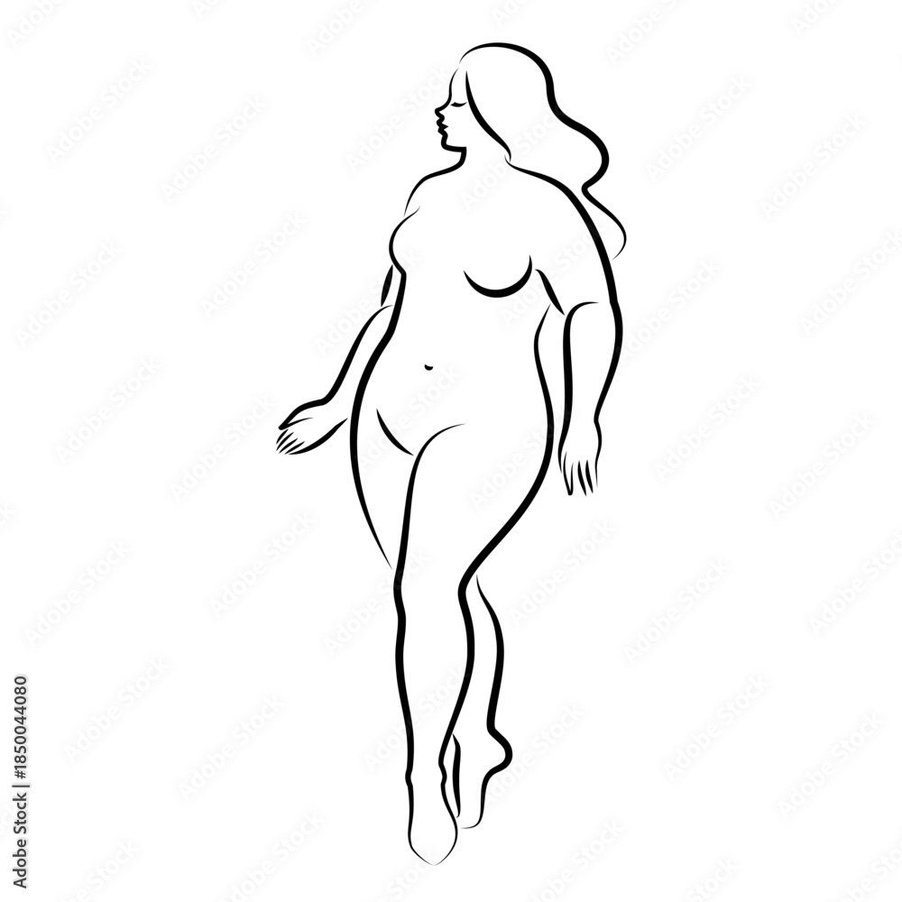 Naklejka premium Silhouette of the figure of a slender naked woman. The girl is standing, she is overweight. A lady full of beauty and sexuality. Vector illustration