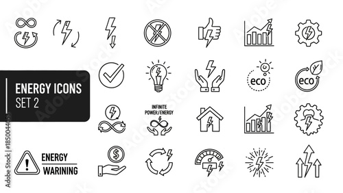 Set of clean and modern energy and ecology related icons in a flat design style